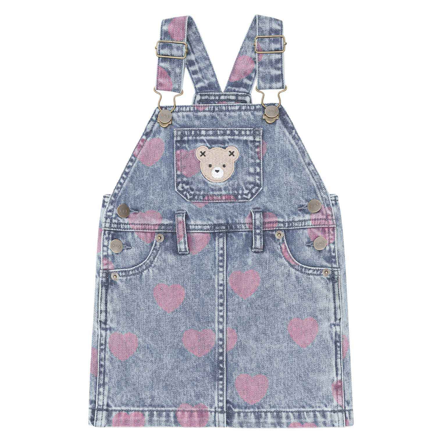 Huxbaby Dreamy Denim Hearts Pinafore 3-5Y